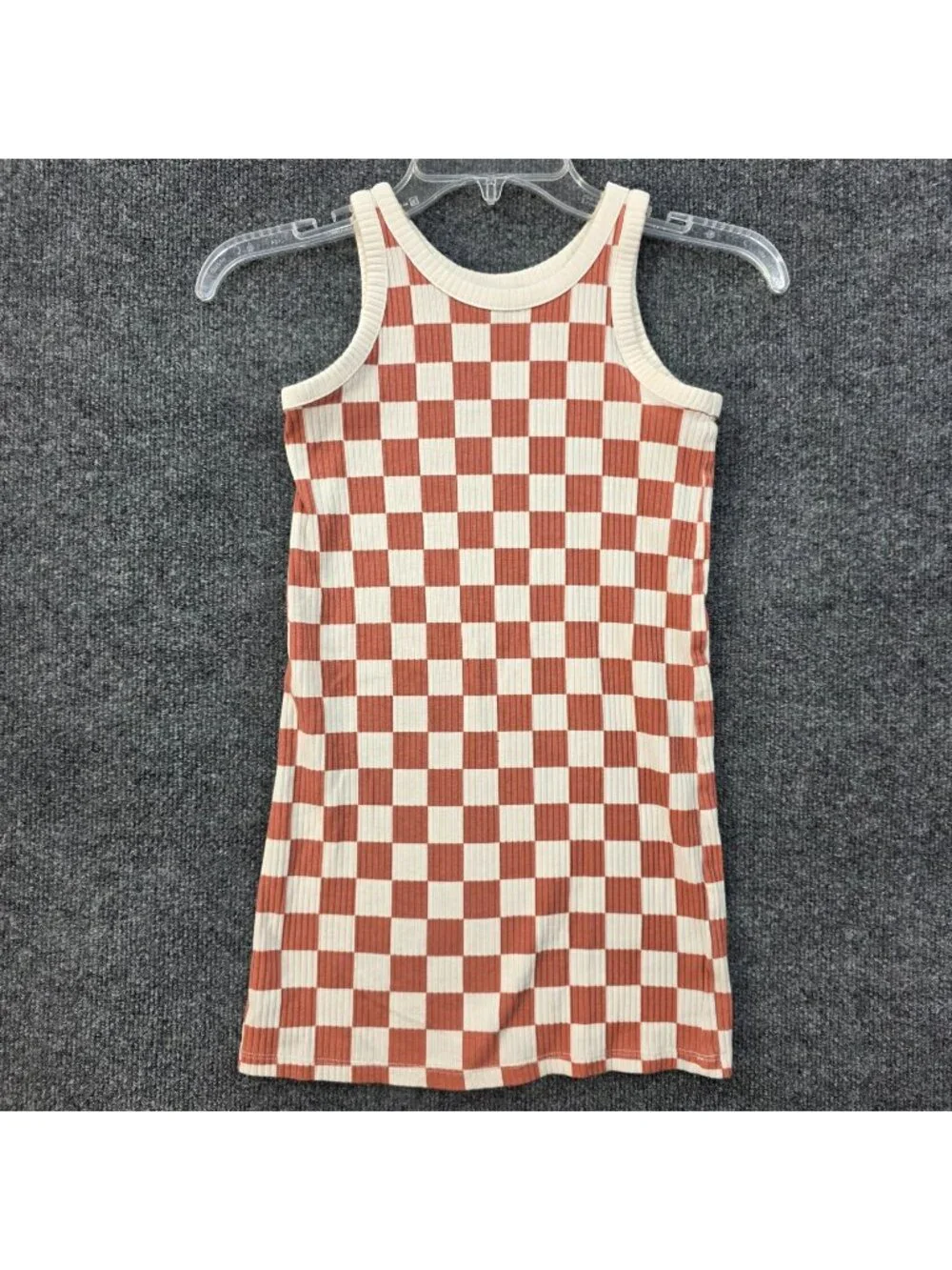 Old Navy Printed Sleeveless Rib Knit Tank Dress Girls M Brown Check Minimalist